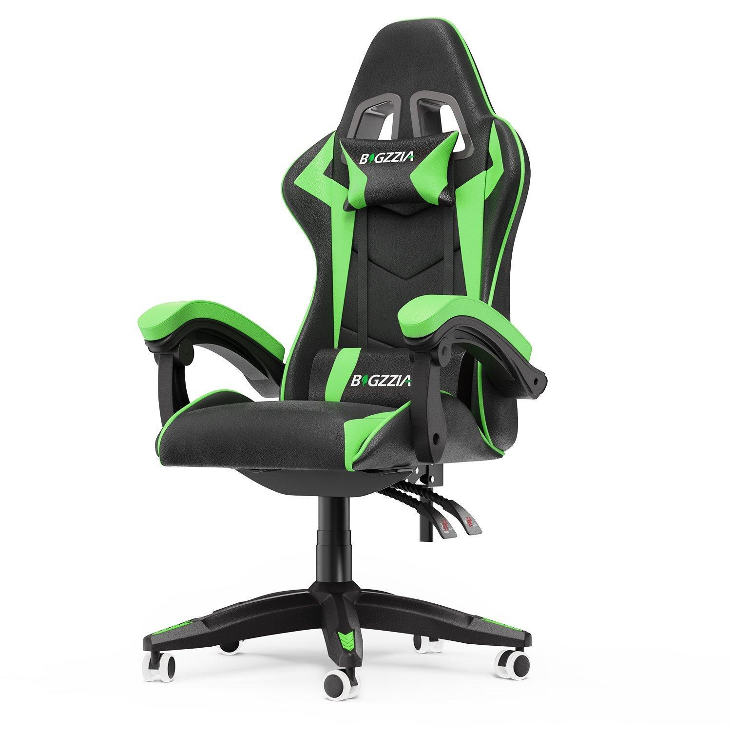 Gaming Chair Office Chair with Lumbar Support Flip Up Arms Headrest Swivel Rolling Adjustable PU Leather Racing Computer Chair - image 1