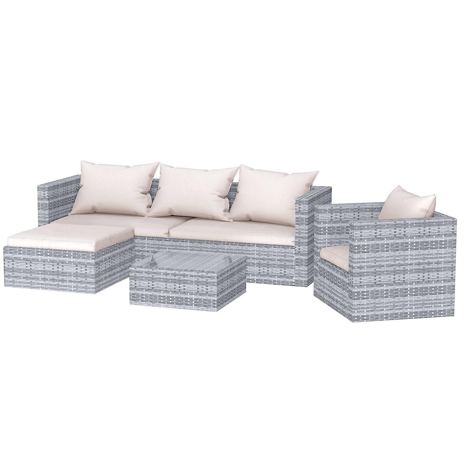 5-Seater Garden Furniture Sofa Table Chairs Set,Modular Corner Rattan Sofa with Cushions and Glass Table - image 1