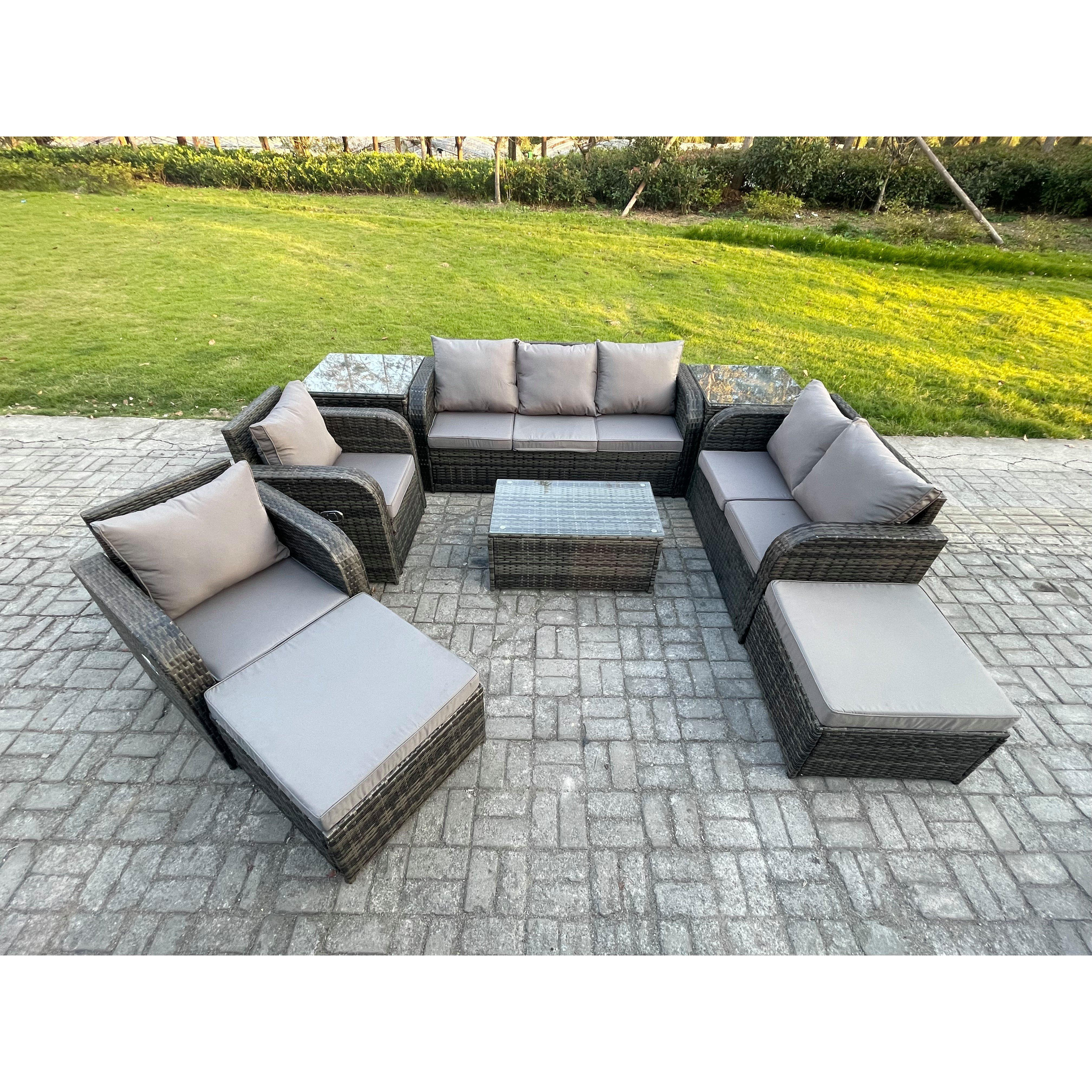 Patio Garden Furniture Sets Wicker 9 Seater Outdoor Rattan Furniture Sofa Sets with Rectangular Coffee Table Reclining Chair - image 1