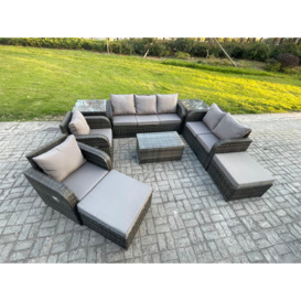 Patio Garden Furniture Sets Wicker 9 Seater Outdoor Rattan Furniture Sofa Sets with Rectangular Coffee Table Reclining Chair - thumbnail 2