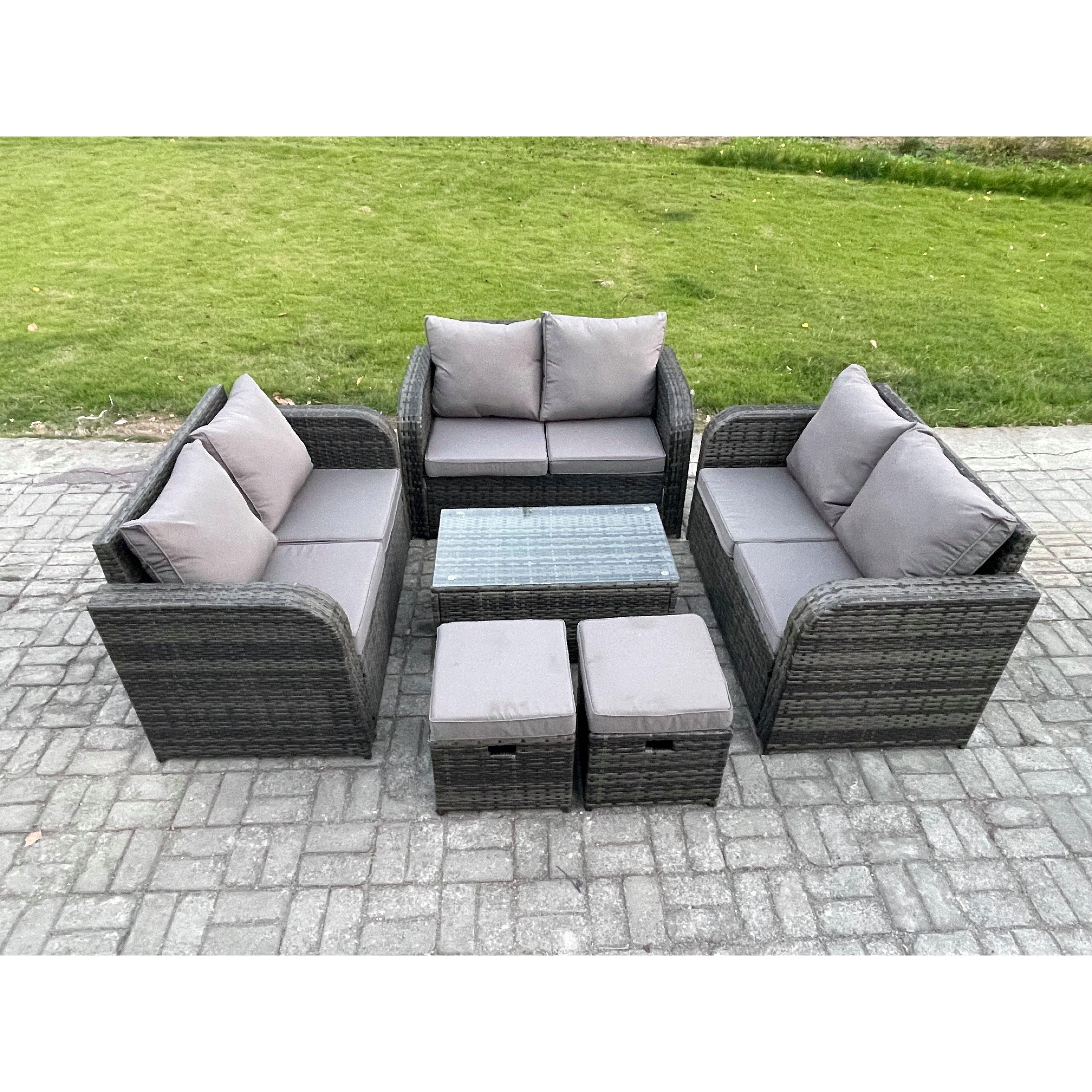 Outdoor Garden Furniture Sets 8 Seater Wicker Rattan Furniture Sofa Sets with Rectangular Coffee Table Love Sofa 2 Small Footstool - image 1