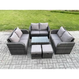 Outdoor Garden Furniture Sets 8 Seater Wicker Rattan Furniture Sofa Sets with Rectangular Coffee Table Love Sofa 2 Small Footstool