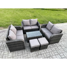 Outdoor Garden Furniture Sets 8 Seater Wicker Rattan Furniture Sofa Sets with Rectangular Coffee Table Love Sofa 2 Small Footstool - thumbnail 2
