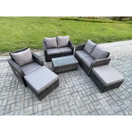 7 Seater Garden Furniture Set Rattan Outdoor Lounge Sofa Chair With Tempered Glass Table 2 Big Footstool Dark Grey Mixed