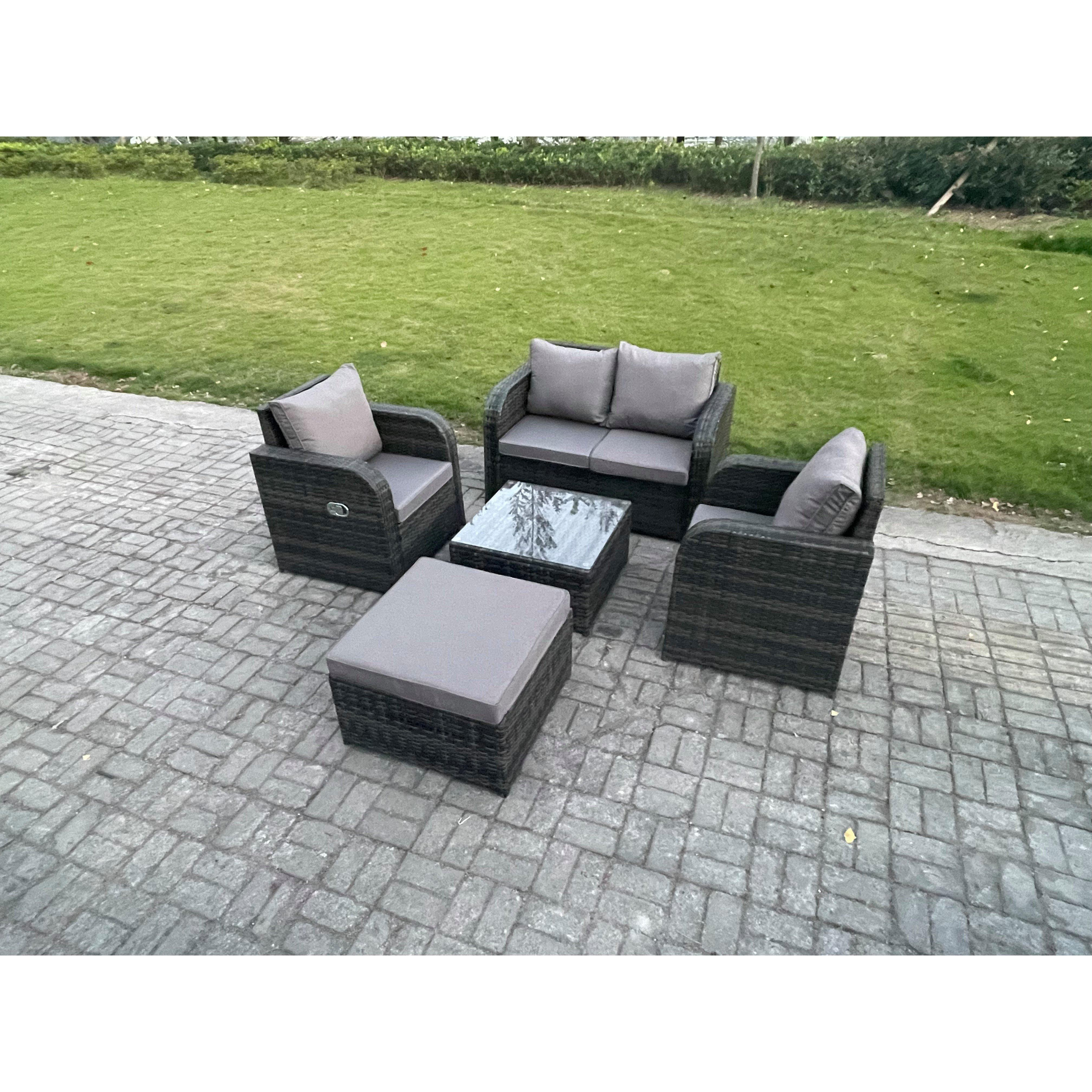 Wicker PE Rattan Garden Furniture Set Outdoor Lounge Sofa Set with Love Sofa Square Coffee Table Big Footstool - image 1