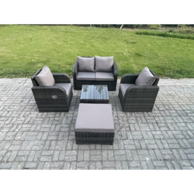 Wicker PE Rattan Garden Furniture Set Outdoor Lounge Sofa Set with Love Sofa Square Coffee Table Big Footstool - thumbnail 3