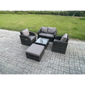 Wicker PE Rattan Garden Furniture Set Outdoor Lounge Sofa Set with Love Sofa Square Coffee Table Big Footstool - thumbnail 1