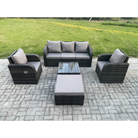 Garden Furniture Sets 6 Seater Wicker Rattan Furniture Patio Sofa Sets with Reclining Chair 3 Seater Sofa Big Footstool