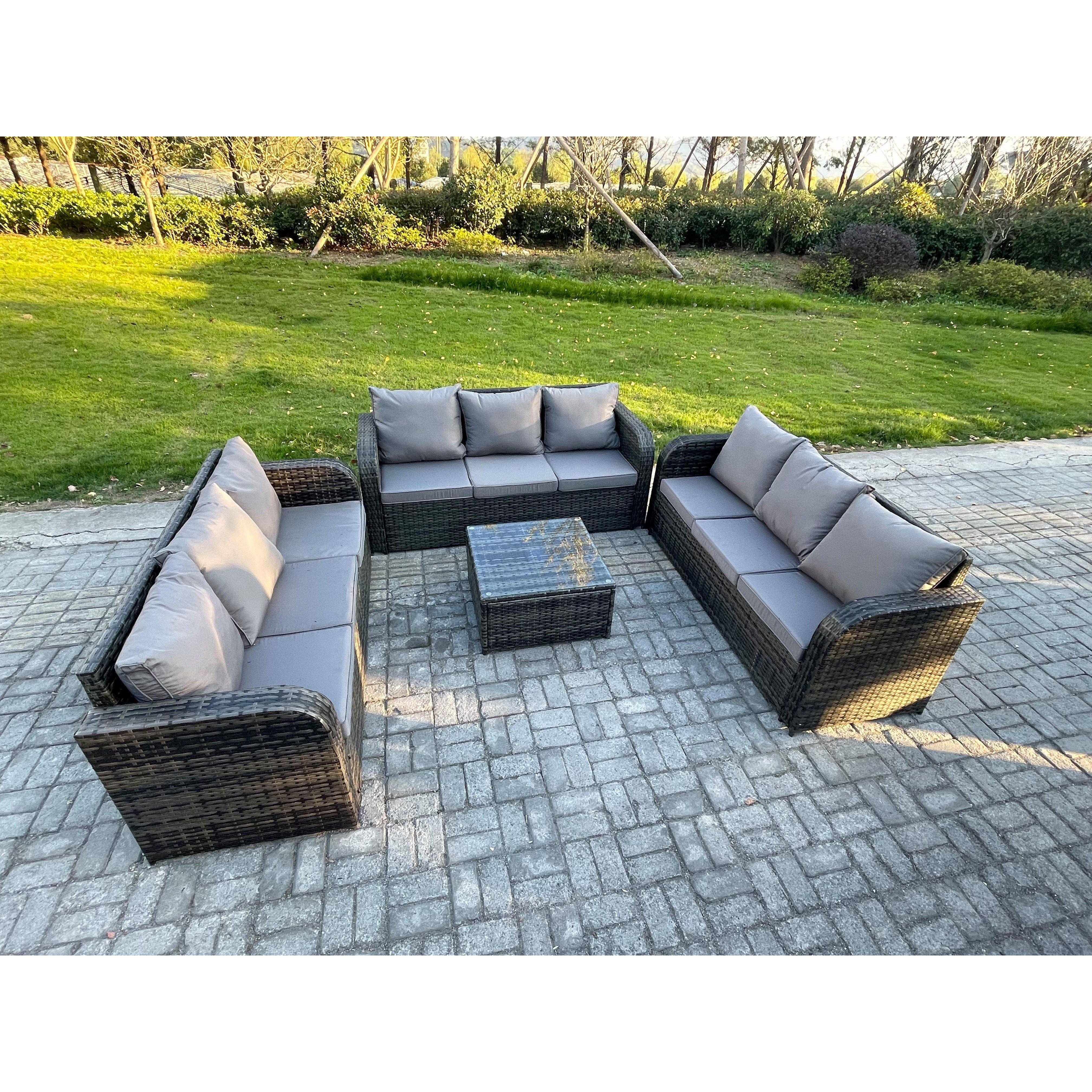 Patio Garden Furniture Sets Wicker 9 Seater Outdoor Rattan Furniture Sofa Sets with Square Coffee Table - image 1