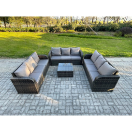 Patio Garden Furniture Sets Wicker 9 Seater Outdoor Rattan Furniture Sofa Sets with Square Coffee Table - thumbnail 2