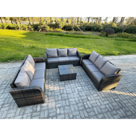Patio Garden Furniture Sets Wicker 9 Seater Outdoor Rattan Furniture Sofa Sets with Square Coffee Table - thumbnail 1