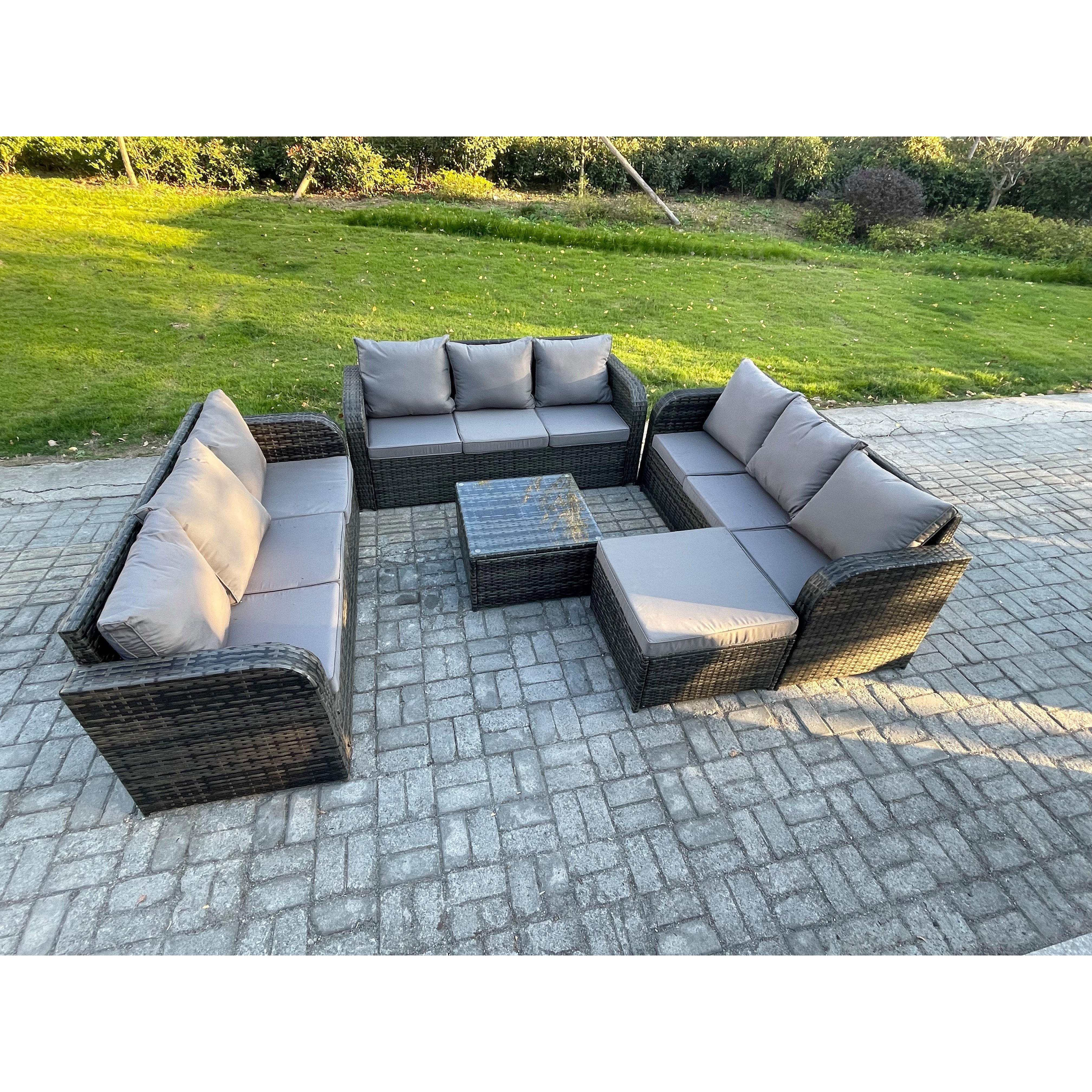 Patio Garden Furniture Sets Wicker 10 Seater Outdoor Rattan Furniture Sofa Sets with Square Coffee Table Big Footstool - image 1