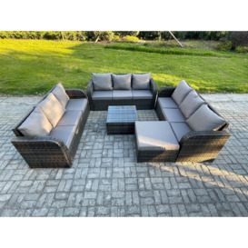 Patio Garden Furniture Sets Wicker 10 Seater Outdoor Rattan Furniture Sofa Sets with Square Coffee Table Big Footstool - thumbnail 3