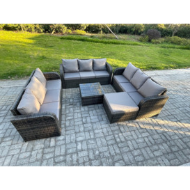 Patio Garden Furniture Sets Wicker 10 Seater Outdoor Rattan Furniture Sofa Sets with Square Coffee Table Big Footstool - thumbnail 1