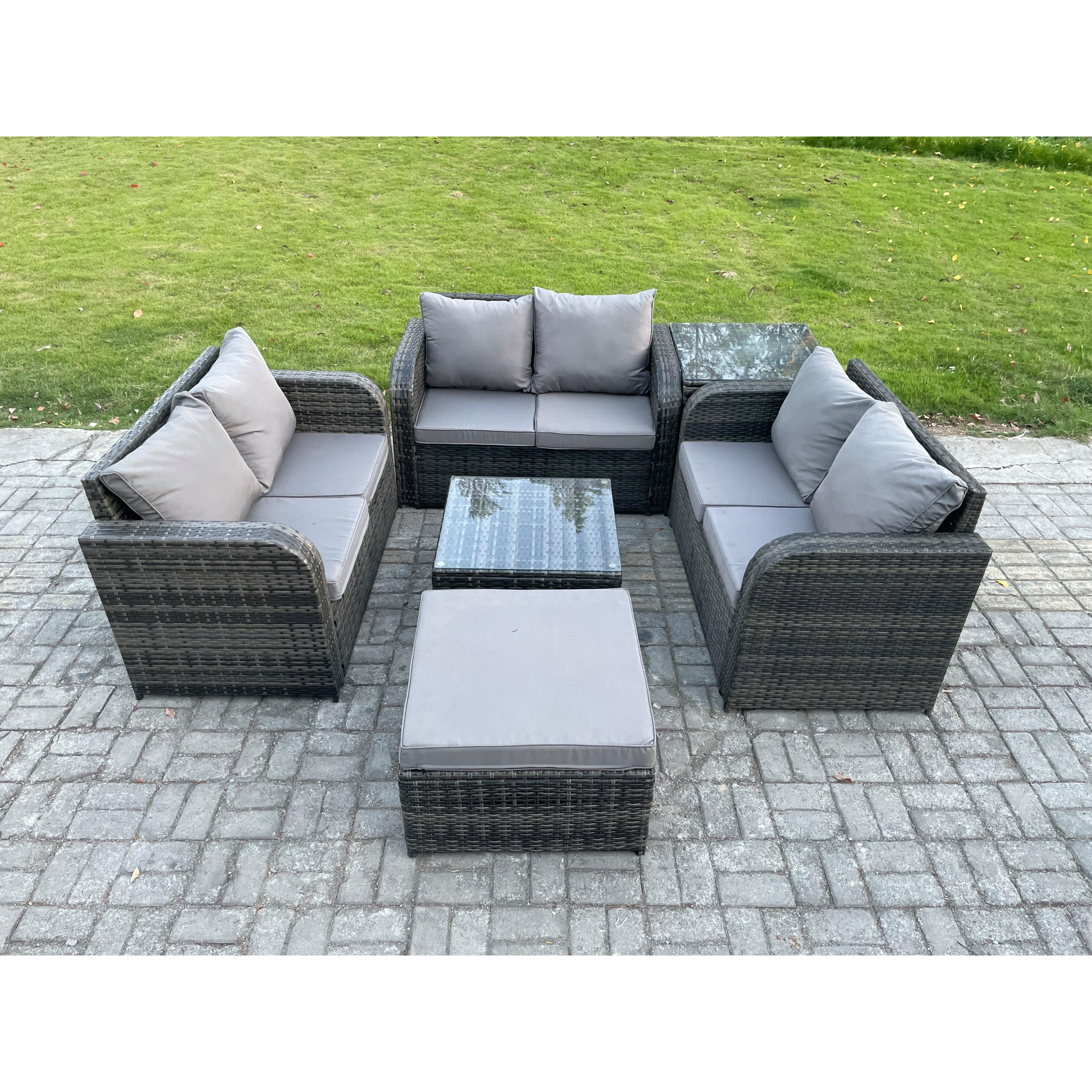 Outdoor Garden Furniture Sets 7 Seater Wicker Rattan Furniture Sofa Sets with Square Coffee Table Love seat Sofa Footstool - image 1