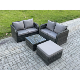Rattan Sofa Set Outdoor Garden Furniture Set with Square Coffee Table Loveseat Sofa Big Footstool Dark Grey Mixed - thumbnail 1