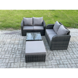 Rattan Sofa Set Outdoor Garden Furniture Set with Square Coffee Table Loveseat Sofa Big Footstool Dark Grey Mixed - thumbnail 2