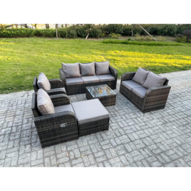8 Seater Garden Furniture Set Rattan Outdoor Lounge Sofa Chair With Tempered Glass Table Big Footstool Dark Grey Mixed