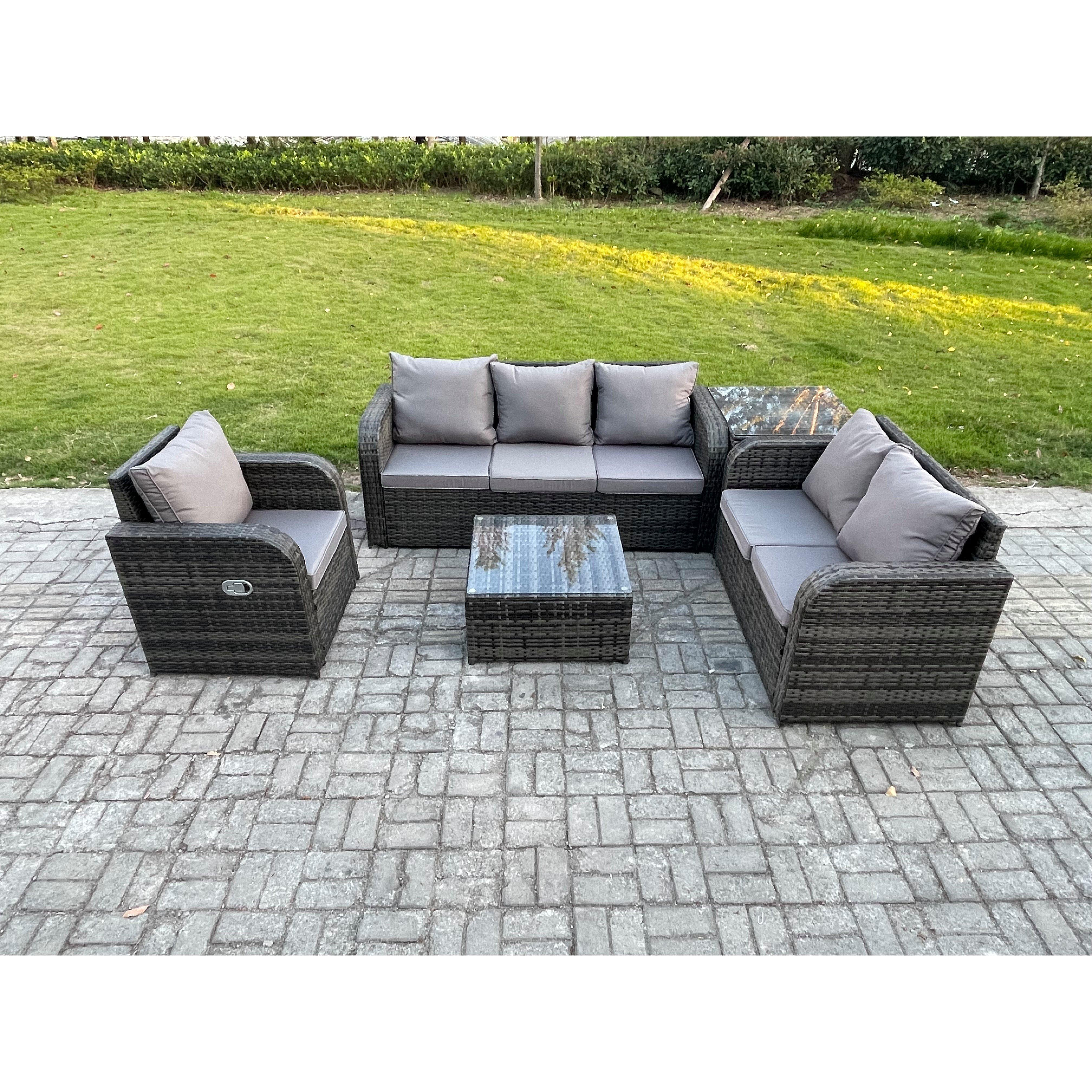 Rattan Garden Furniture 5 Piece Patio Set With Table Sofa Square Coffee Table Reclining Chair Loveseat sofa Side Table - image 1