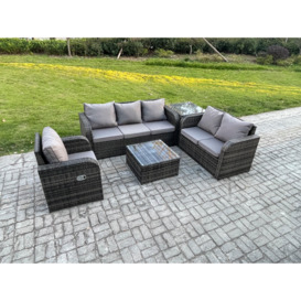 Rattan Garden Furniture 5 Piece Patio Set With Table Sofa Square Coffee Table Reclining Chair Loveseat sofa Side Table - thumbnail 3