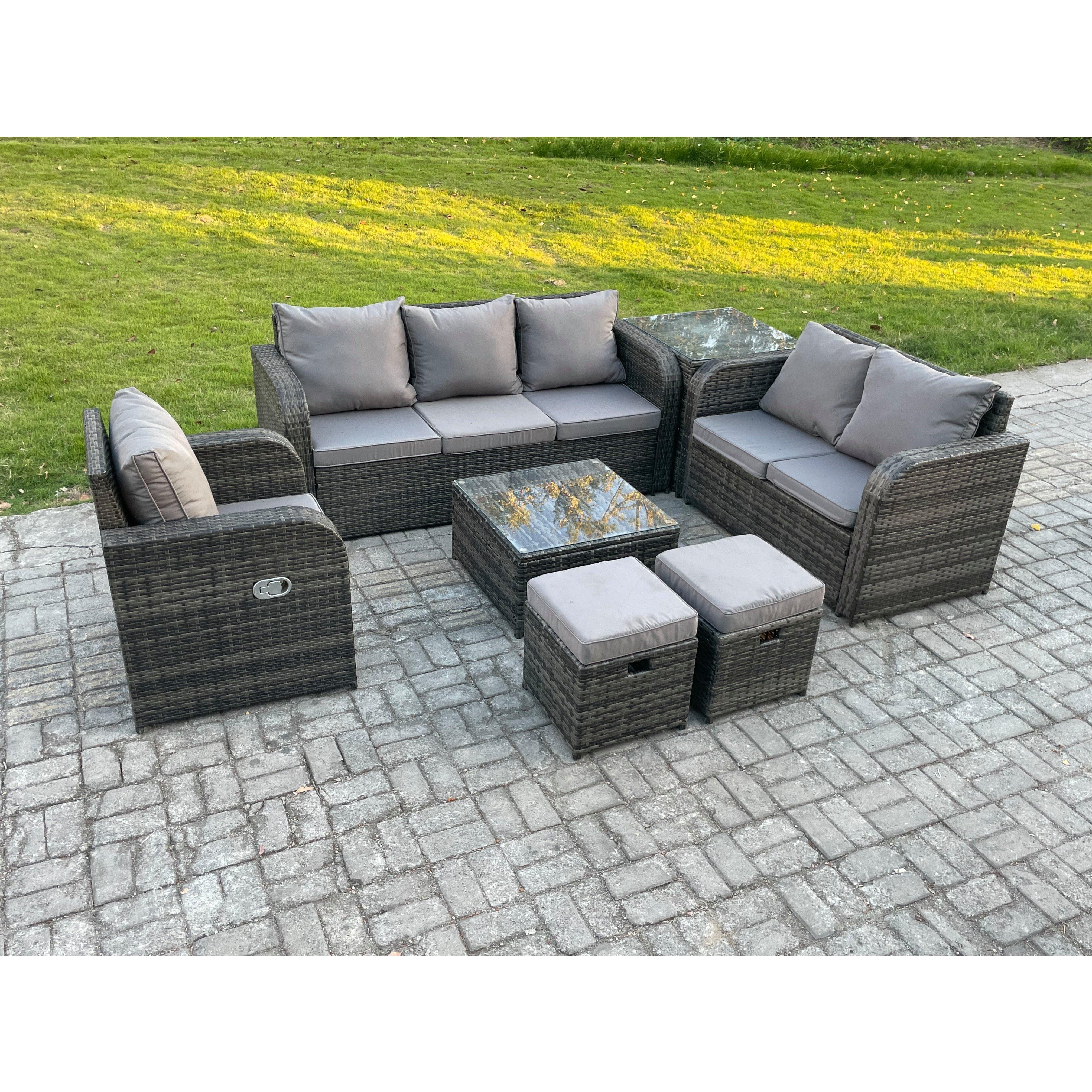 Rattan Garden Furniture 7 Piece Patio Set With Table Sofa Square Coffee Table Reclining Chair Love seat sofa Side Table - image 1
