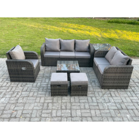 Rattan Garden Furniture 7 Piece Patio Set With Table Sofa Square Coffee Table Reclining Chair Love seat sofa Side Table - thumbnail 2