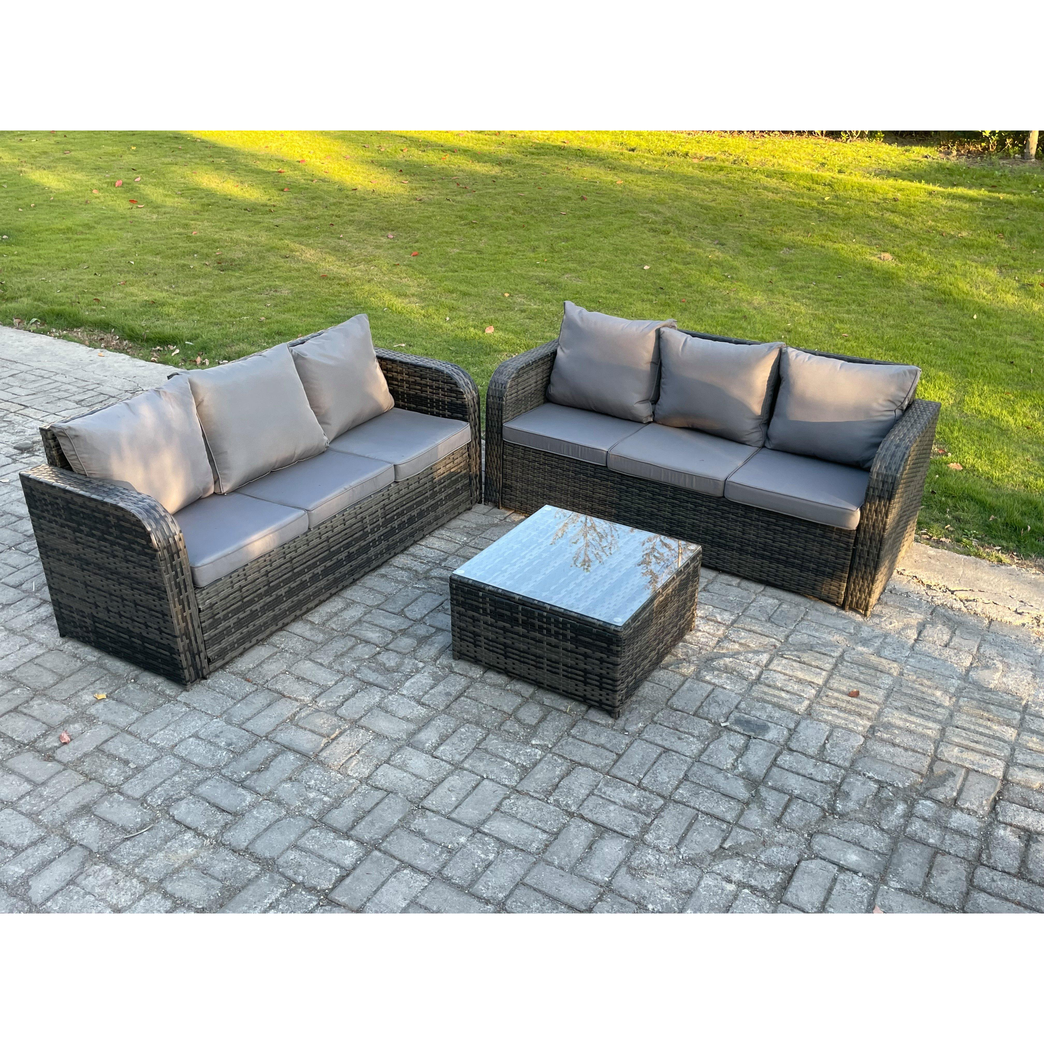 Indoor Outdoor Rattan Garden Furniture 6 Seater Set Table Sofa Chair Patio Conservatory with Grey Cushions - image 1