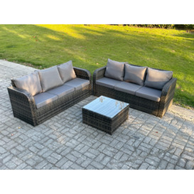 Indoor Outdoor Rattan Garden Furniture 6 Seater Set Table Sofa Chair Patio Conservatory with Grey Cushions - thumbnail 2