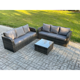 Indoor Outdoor Rattan Garden Furniture 6 Seater Set Table Sofa Chair Patio Conservatory with Grey Cushions - thumbnail 1