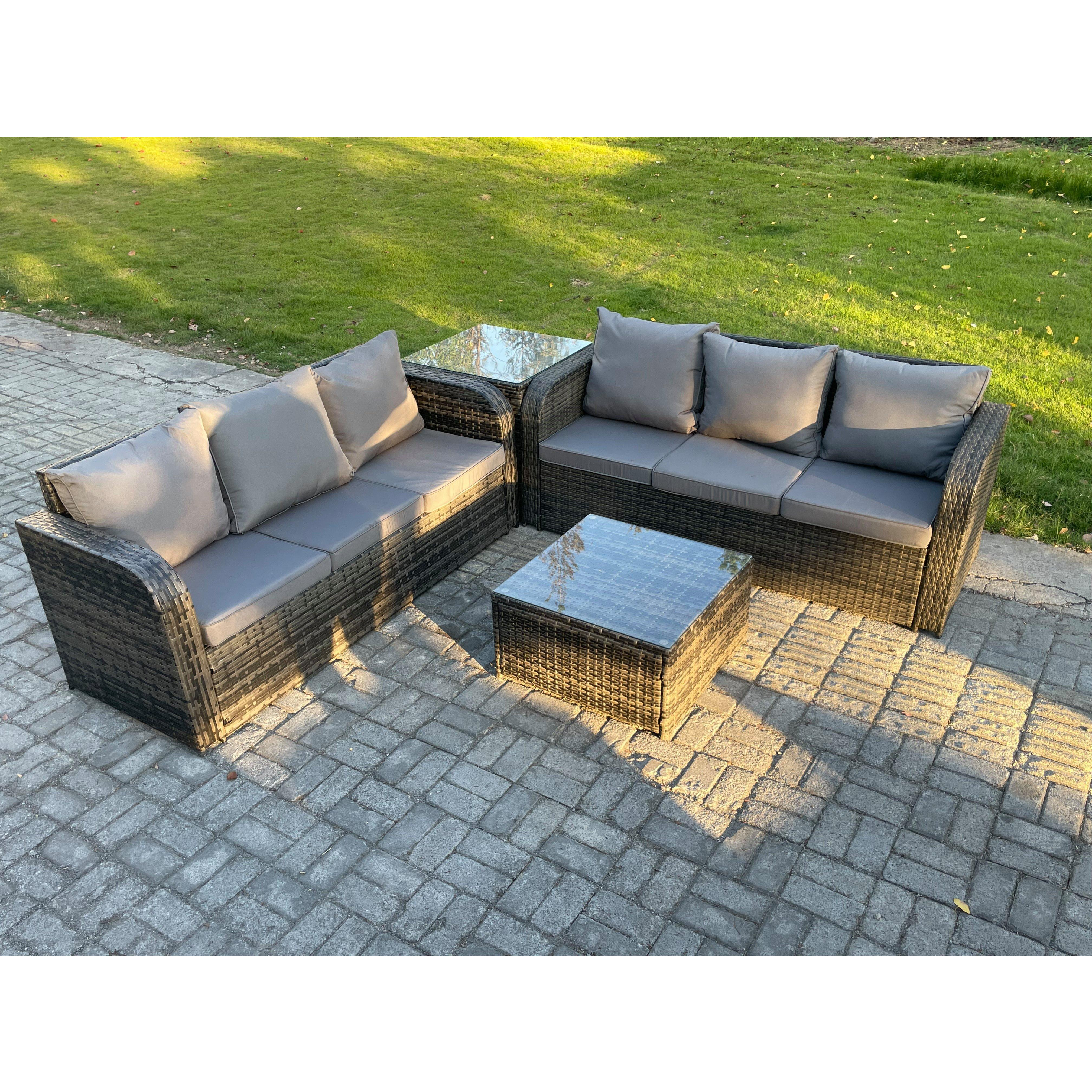 Indoor Outdoor Rattan Garden Furniture 6 Seater Set Table Sofa Chair Patio Conservatory with Grey Cushions Side Table - image 1