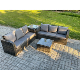 Indoor Outdoor Rattan Garden Furniture 6 Seater Set Table Sofa Chair Patio Conservatory with Grey Cushions Side Table - thumbnail 2