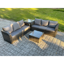 Indoor Outdoor Rattan Garden Furniture 6 Seater Set Table Sofa Chair Patio Conservatory with Grey Cushions Side Table - thumbnail 1