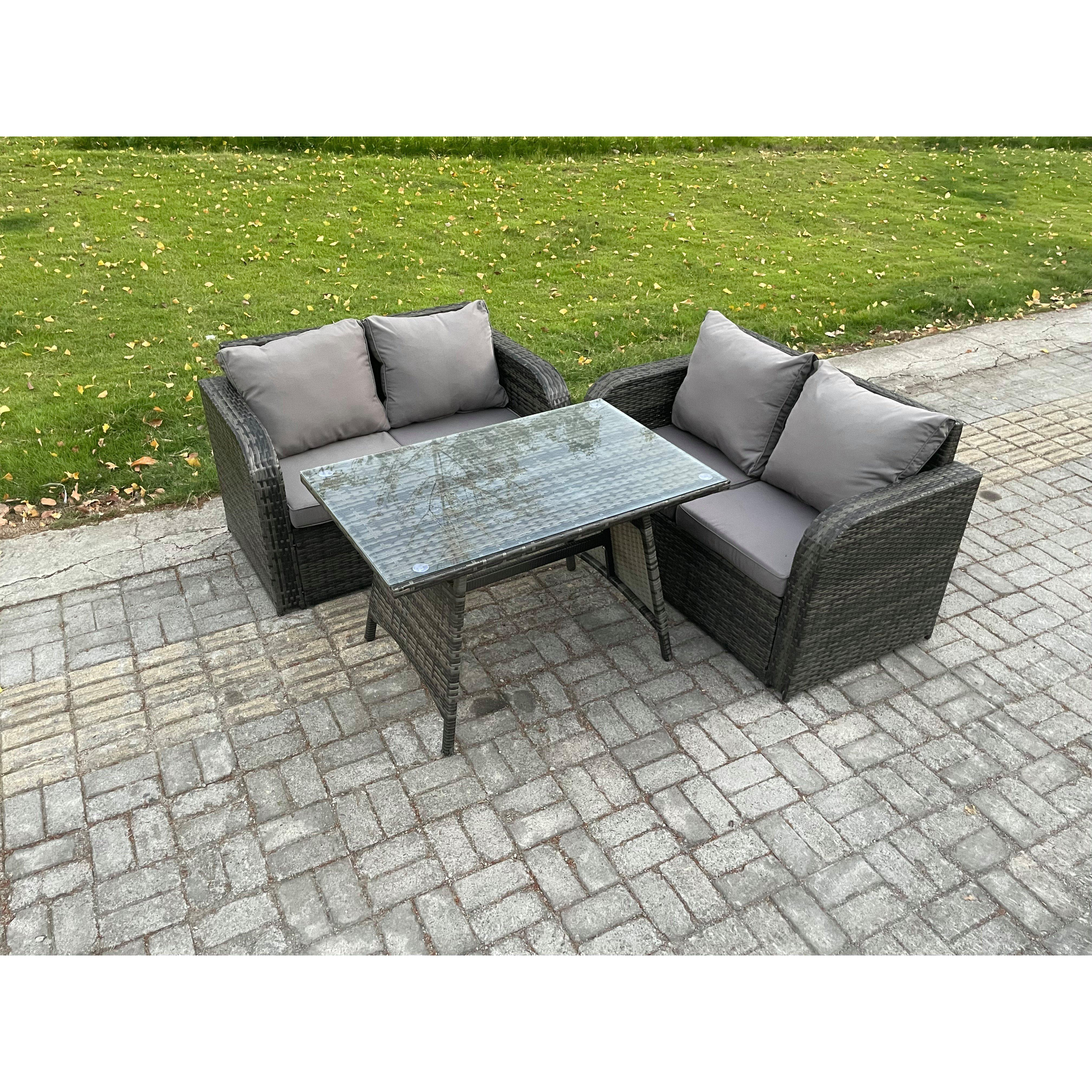 Outdoor Garden Furniture Sets 3 Pieces Wicker Rattan Furniture Sofa Sets with Rectangular Dining Table Love Sofa - image 1