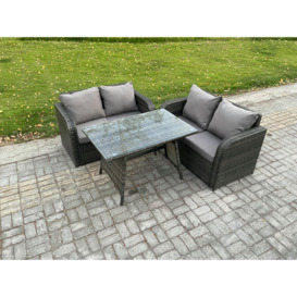 Outdoor Garden Furniture Sets 3 Pieces Wicker Rattan Furniture Sofa Sets with Rectangular Dining Table Love Sofa - thumbnail 1