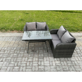 Outdoor Garden Furniture Sets 3 Pieces Wicker Rattan Furniture Sofa Sets with Rectangular Dining Table Love Sofa - thumbnail 2
