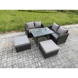 Outdoor Garden Furniture Sets 5 Pieces Wicker Rattan Furniture Sofa Sets with Rectangular Dining Table Love Sofa - thumbnail 2