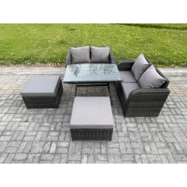 Outdoor Garden Furniture Sets 5 Pieces Wicker Rattan Furniture Sofa Sets with Rectangular Dining Table Love Sofa - thumbnail 1
