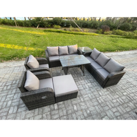 Rattan Outdoor Garden Furniture Sofa Set Patio Table & Chairs Set with 3 Seater Sofa Rectangular Dining Table - thumbnail 2