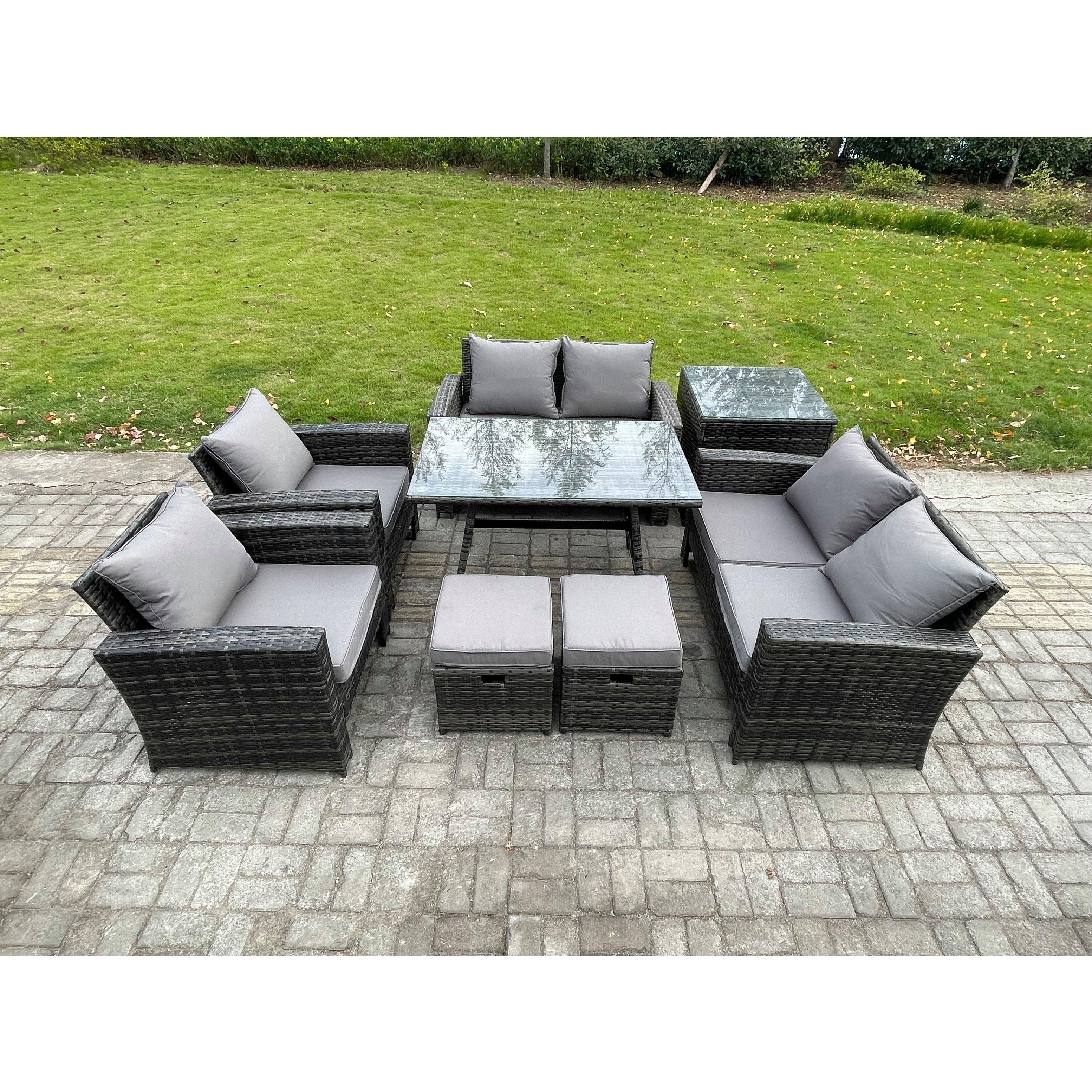 Rattan Garden Furniture Set 8 Seater Patio Outdoor Lounge Sofa Set with Rectangular Dining Table Love Seat Sofa Side Table - image 1
