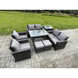 Rattan Garden Furniture Set 8 Seater Patio Outdoor Lounge Sofa Set with Rectangular Dining Table Love Seat Sofa Side Table - thumbnail 3