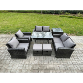 Rattan Garden Furniture Set 8 Seater Patio Outdoor Lounge Sofa Set with Rectangular Dining Table Love Seat Sofa Side Table - thumbnail 1