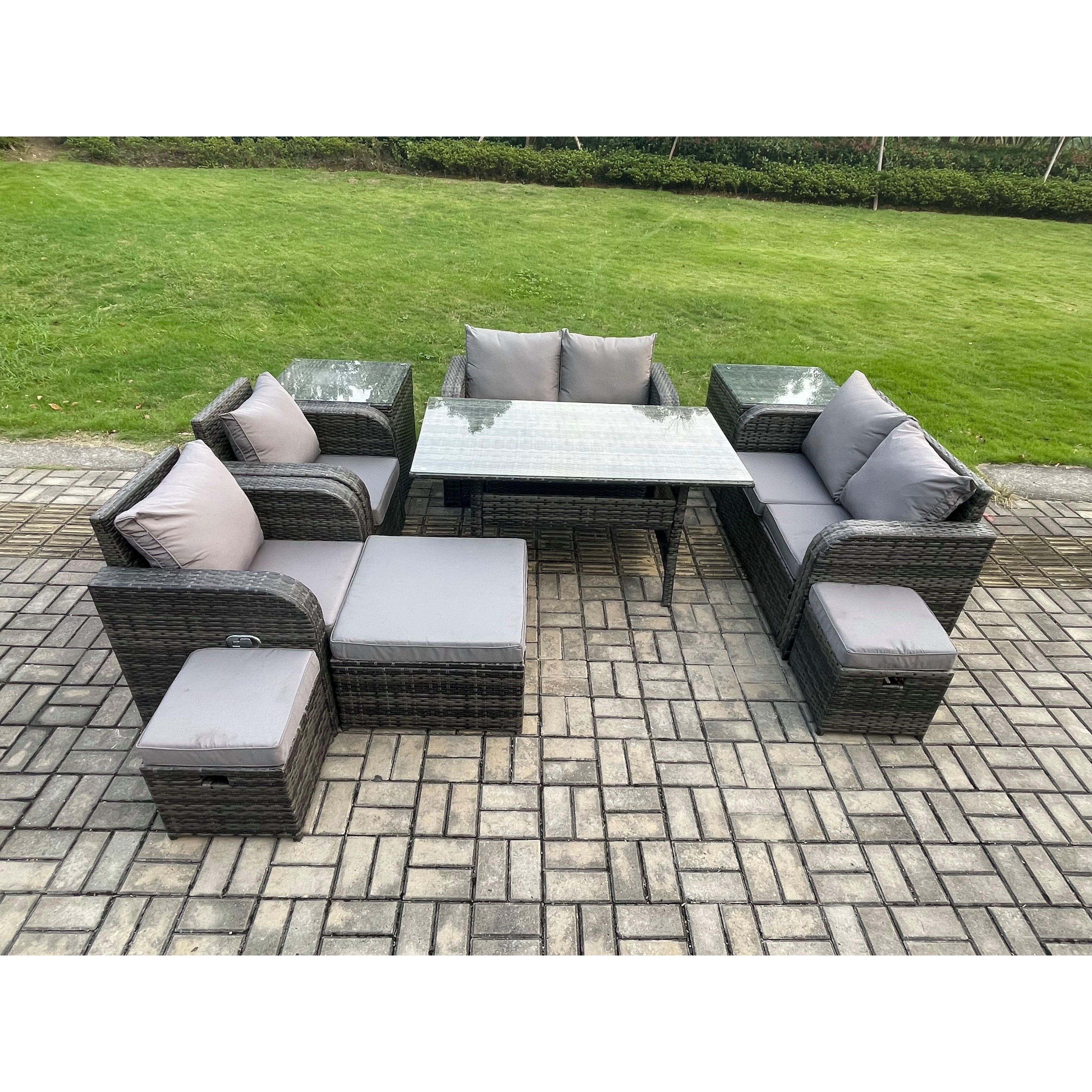 Outdoor Rattan Garden Furniture 10 piece Grey Patio Furniture Set 9 Seater Lounge Sofa Set with Rectangular Table - image 1