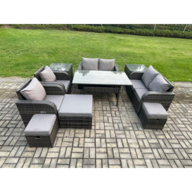Outdoor Rattan Garden Furniture 10 piece Grey Patio Furniture Set 9 Seater Lounge Sofa Set with Rectangular Table - thumbnail 1