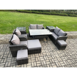 Outdoor Rattan Garden Furniture 10 piece Grey Patio Furniture Set 9 Seater Lounge Sofa Set with Rectangular Table - thumbnail 2
