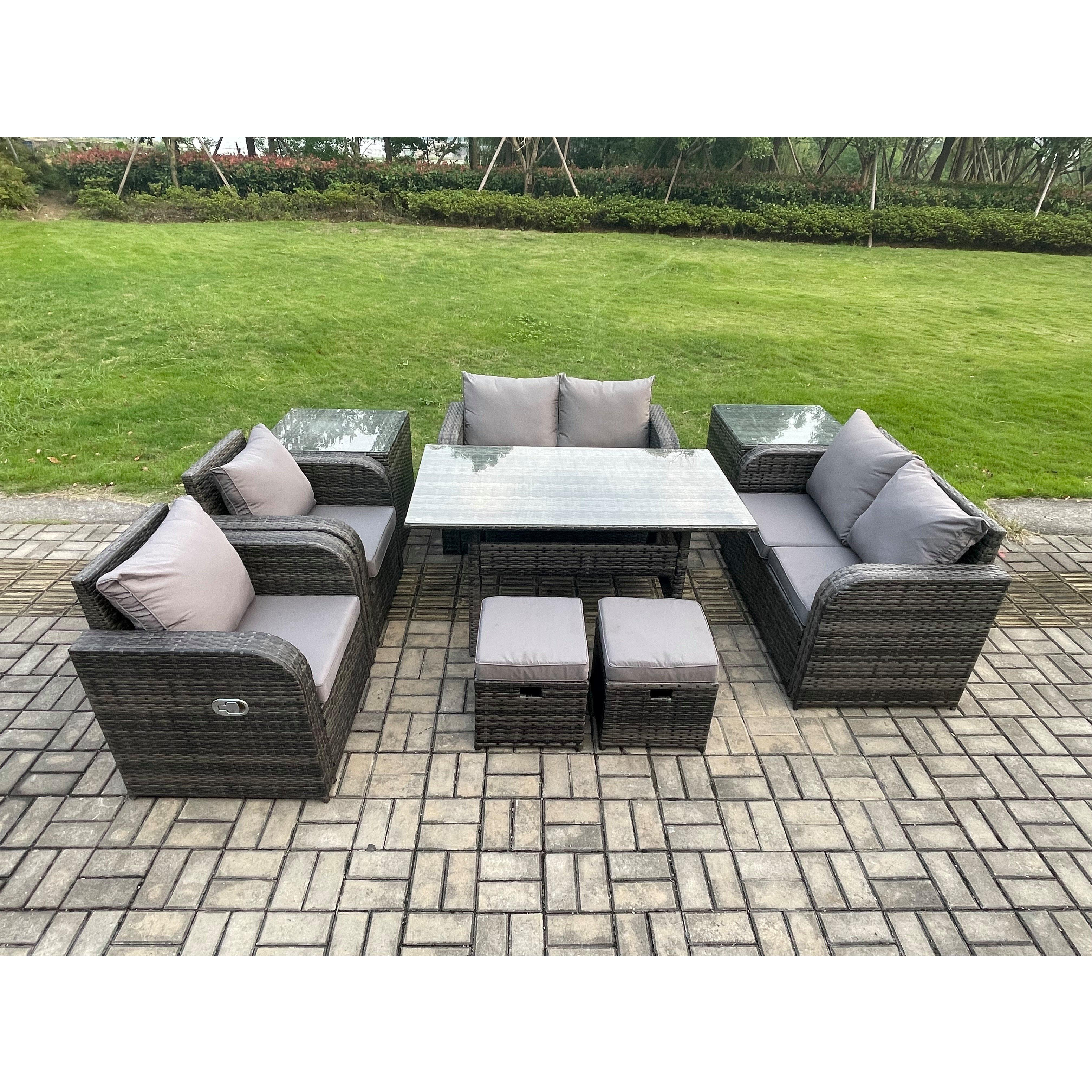 Outdoor Rattan Garden Furniture 9 piece Grey Patio Furniture Set 8 Seater Lounge Sofa Set with Reclining Chairs - image 1