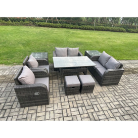 Outdoor Rattan Garden Furniture 9 piece Grey Patio Furniture Set 8 Seater Lounge Sofa Set with Reclining Chairs - thumbnail 3