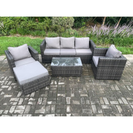Rattan Garden Furniture Set with Coffee Table 2 Armchairs Big Footstool Indoor Outdoor Patio Lounge Sofa Set - thumbnail 1