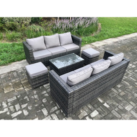 8 Seater Rattan Garden Furniture Set Outdoor Patio Sofa Set with Oblong Coffee Table Small Footstools Dark Grey Mixed - thumbnail 2