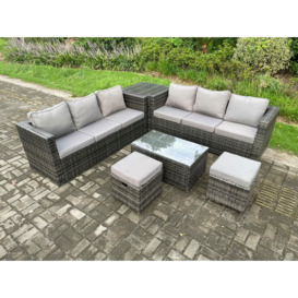 Rattan Garden Furniture Set Outdoor Patio Sofa Set with Oblong Coffee Table Side Table 2 Small Footstools 8 Seater - thumbnail 3