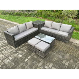 Rattan Garden Furniture Set Outdoor Patio Sofa Set with Oblong Coffee Table Side Table 2 Small Footstools 8 Seater - thumbnail 1